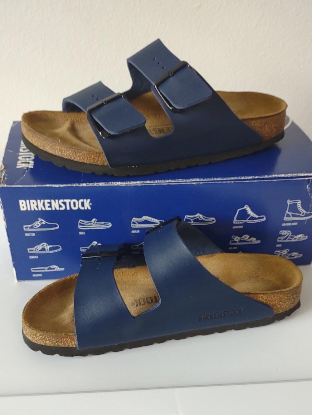 Birkenstock Navy Blue Arizona Double-Strap Sandals 38 Narrow Comfort Lightweight